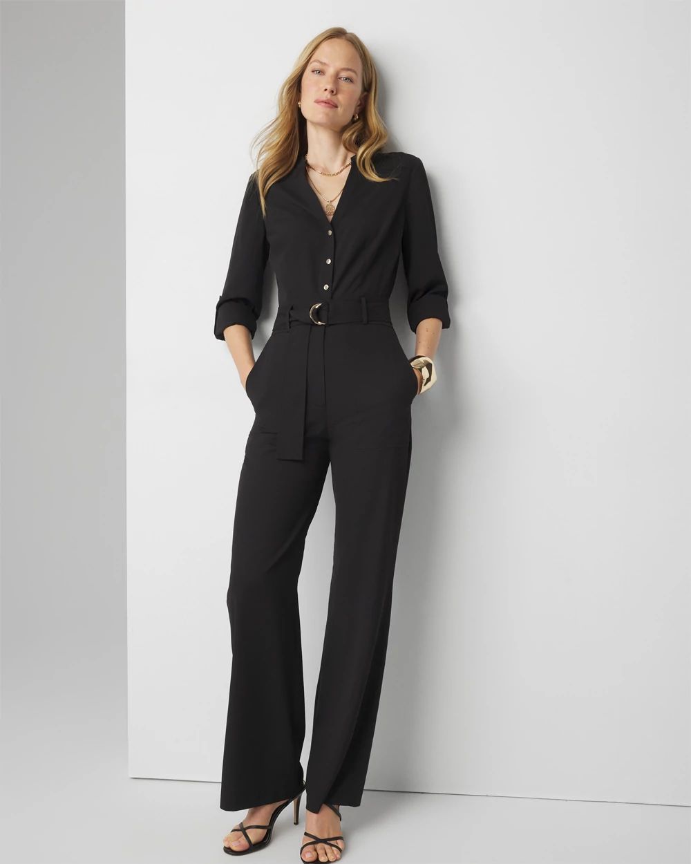 Petite Long Sleeve Utility Jumpsuit