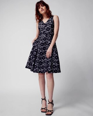 Sleeveless Bonded Lace Fit-and-Flare Dress