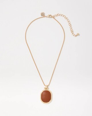 Cognac Textured Leather Pendant Necklace click to view larger image.
