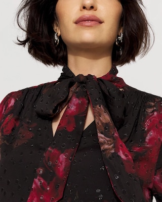 Jacquard Tie-Neck Blouse click to view larger image.