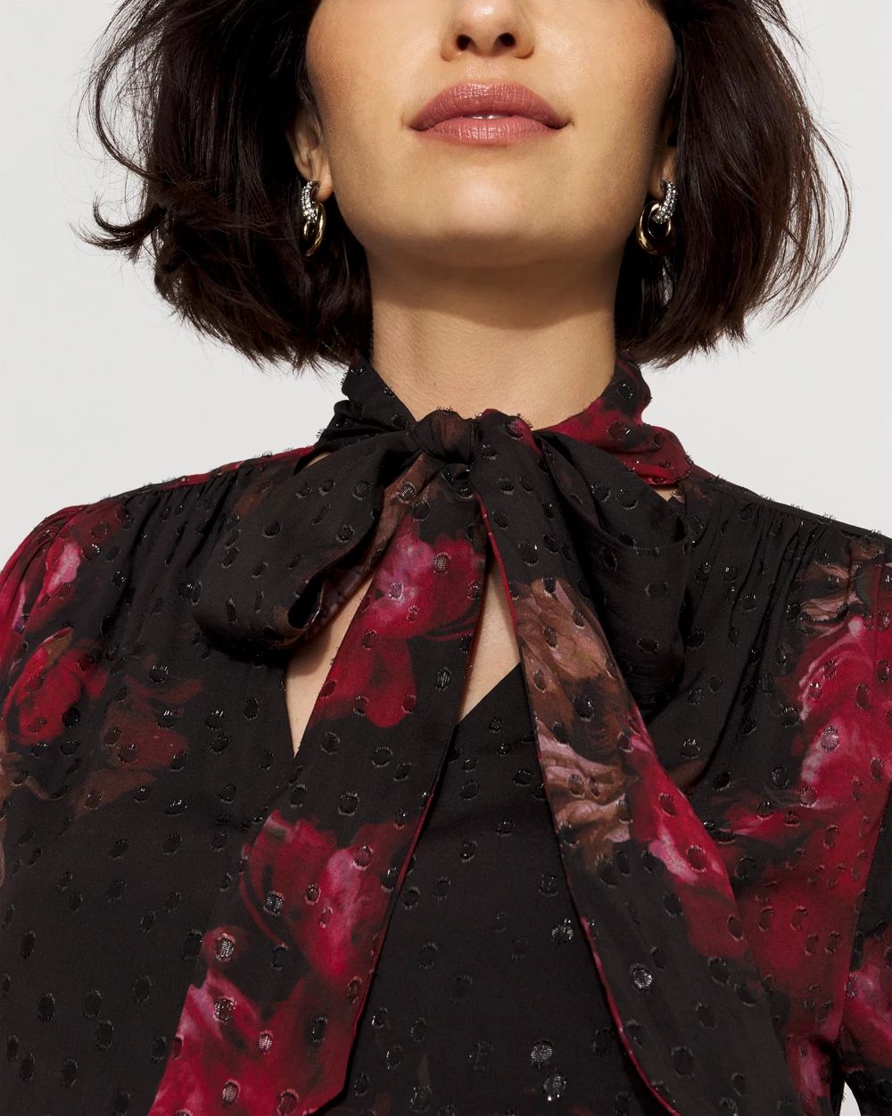 Jacquard Tie-Neck Blouse