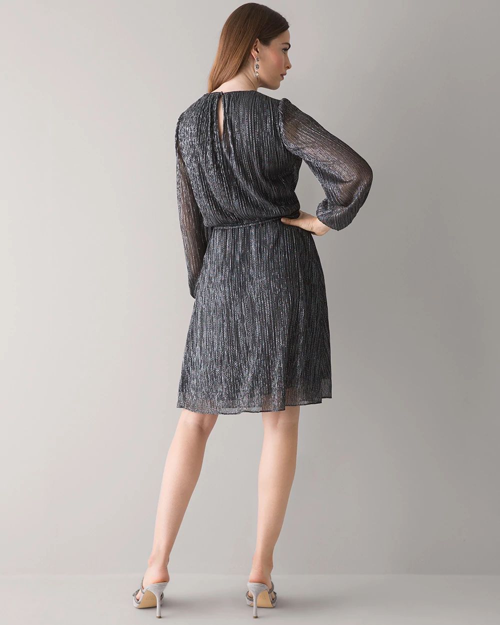Petite Long Sleeve Shimmer Blouson Dress click to view larger image.