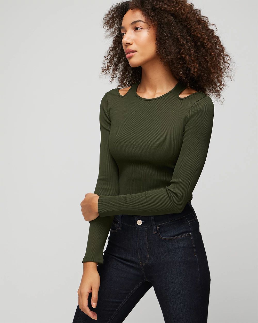 WHBM® FORME Long Sleeve Cutout Ribbed Top