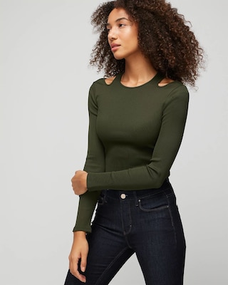 WHBM® FORME Long Sleeve Cutout Ribbed Top