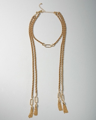 Goldtone + Leather Lariat Necklace click to view larger image.