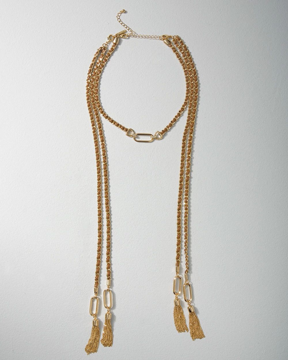 Goldtone + Leather Lariat Necklace click to view larger image.