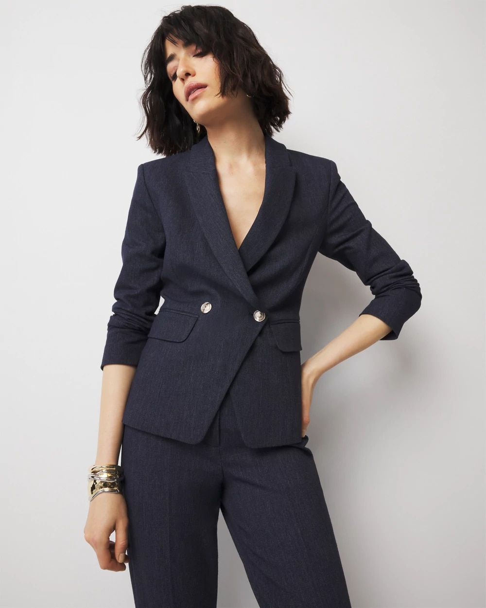 WHBM Two-Button Denim-Look Studio Blazer