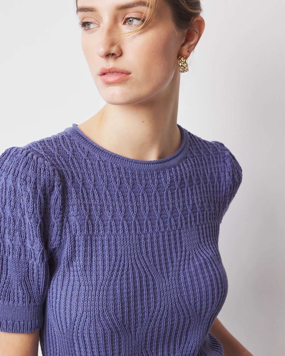 Novelty Stitch Puff Sleeve Pullover