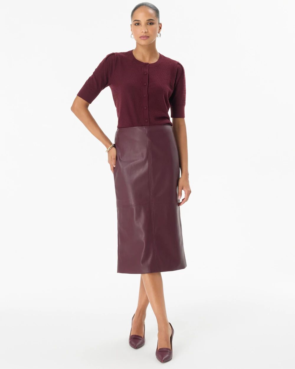 Faux Leather Midi Pencil Skirt