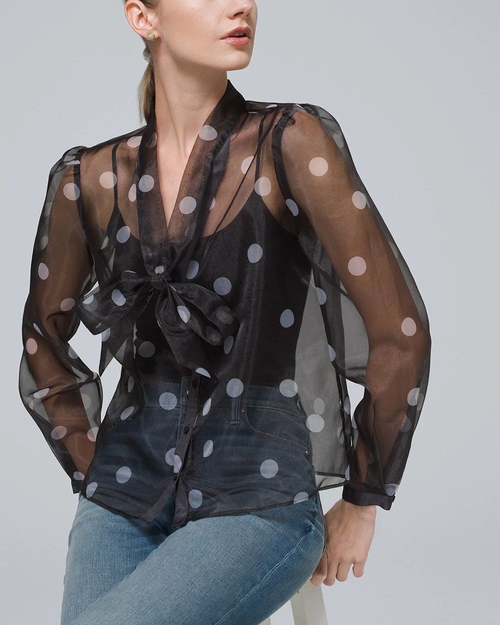 Petite Organza Dot Blouse