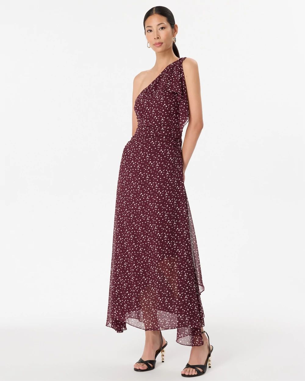 One-Shoulder Chiffon Maxi Dress click to view larger image.