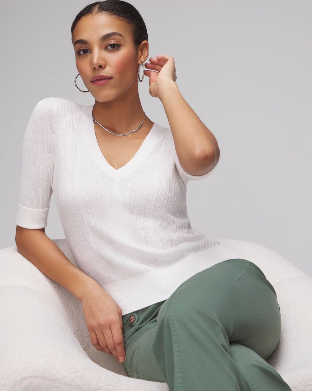 Cashmere-Blend Elbow-Sleeve Sweater