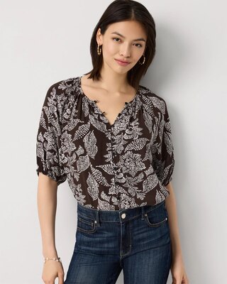 Elbow Sleeve Button Front Blouse