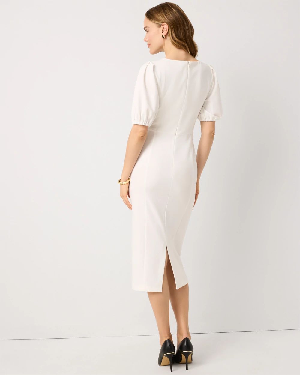 Petite Knit Crepe Sheath Midi Dress