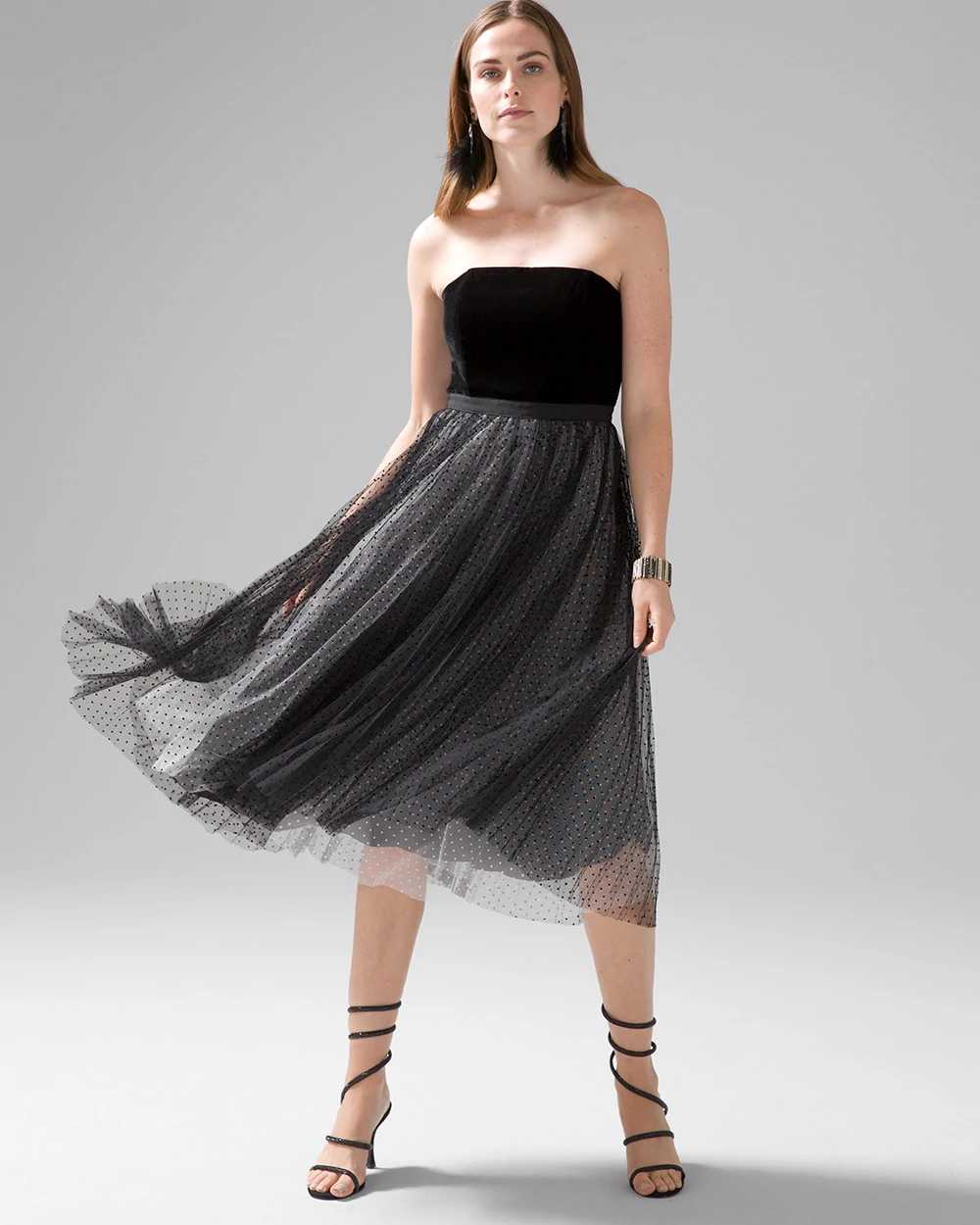 Petite Strapless Velvet Dot Dress