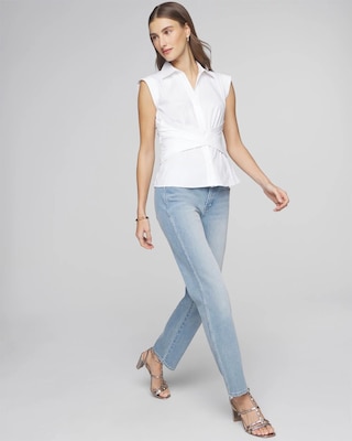 Short Sleeve Crossover Poplin Top click to view larger image.