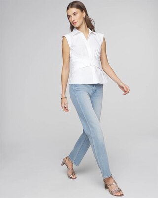 Short Sleeve Crossover Poplin Top