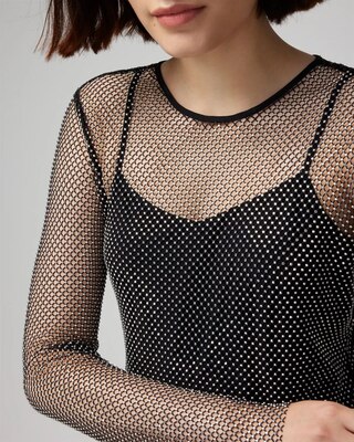 Long Sleeve Crystal Mesh Mini Dress