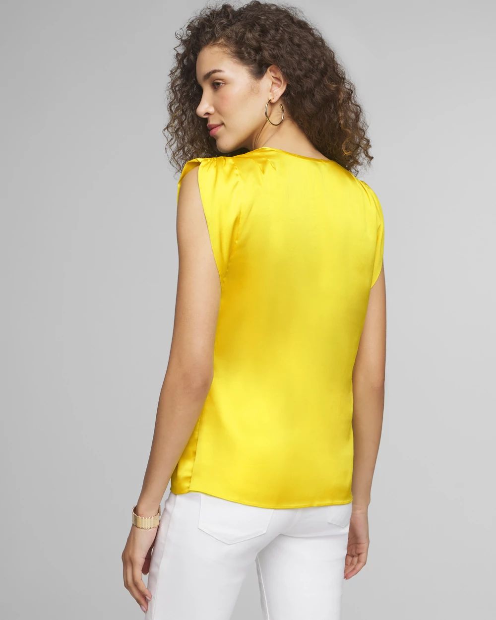 Sleeveless V-neck Ruched Shoulder Shell Top click to view larger image.