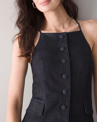 High-Neck + Strappy Denim Dress