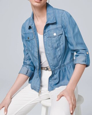 Petite Denim Zip-Front Peplum Jacket