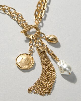 Convertible Goldtone & Faux Pearl Tassel Necklace
