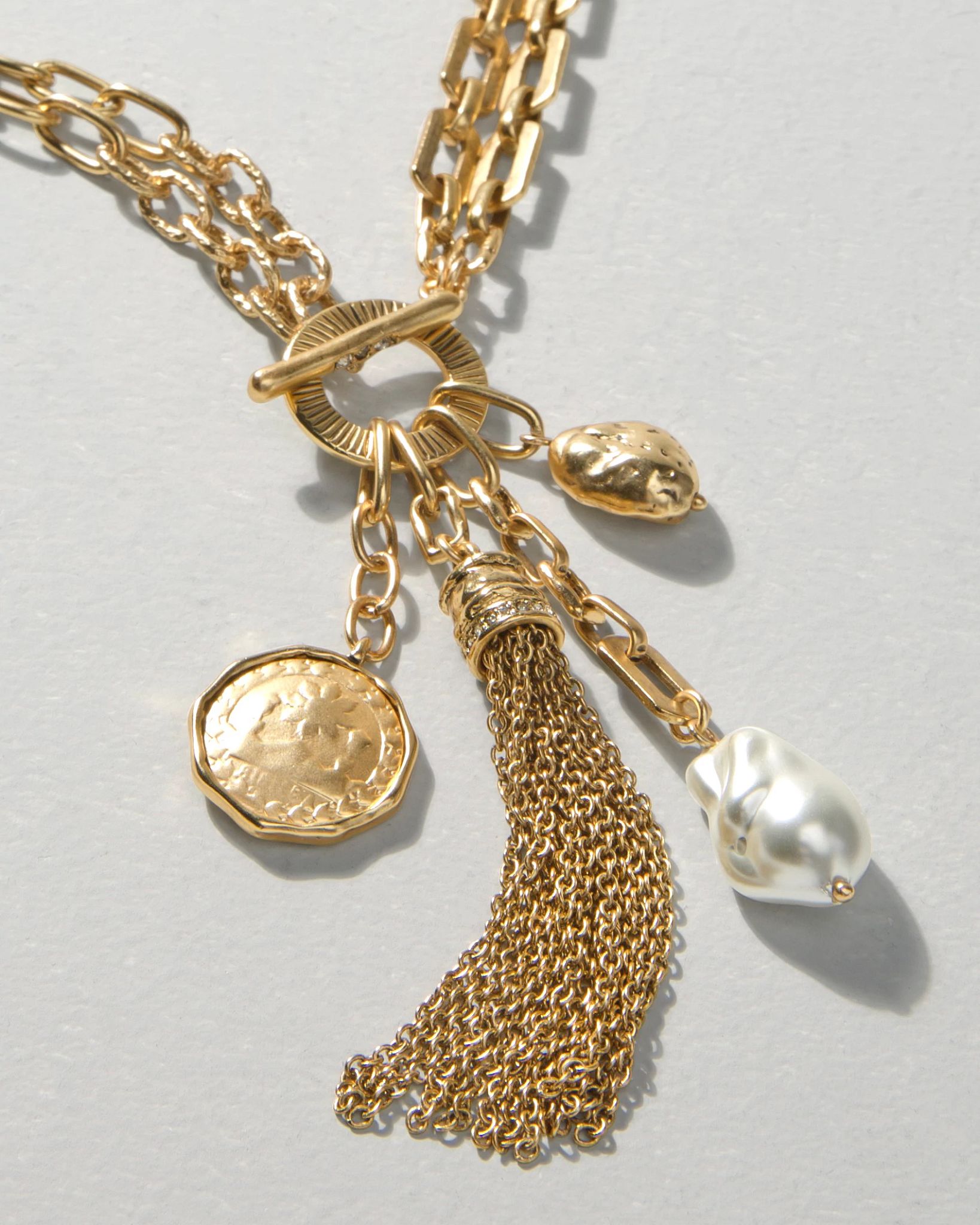 Convertible Goldtone & Faux Pearl Tassel Necklace