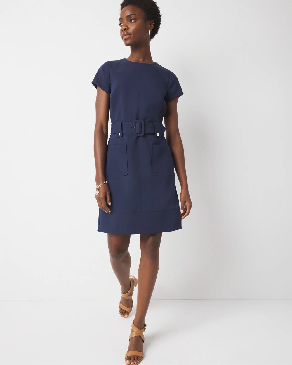 Petite Belted Ponte Shirt Dress