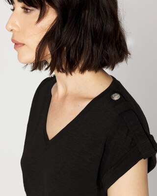 V-Neck Tee with Epaulets click to view larger image.