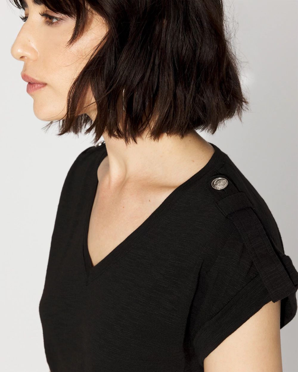 V-Neck Tee with Epaulets click to view larger image.