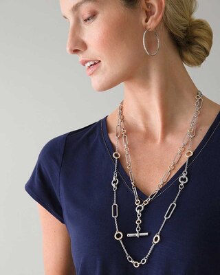 Mixed-Metal Rope Chain Convertible Double Strand Necklace click to view larger image.