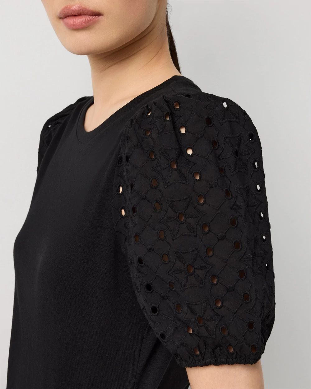 Eyelet Sleeve Cotton Tee click to view larger image.