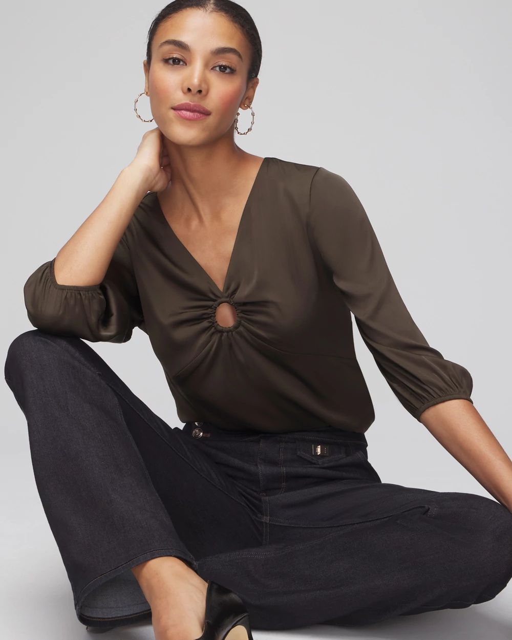 3/4 Sleeve O-Ring Blouse