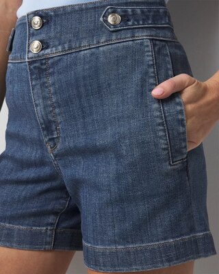 Extra High-Waist Novelty Button Denim Shorts click to view larger image.