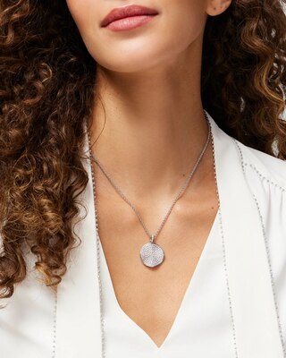 Silver Clear Pave Disc Necklace