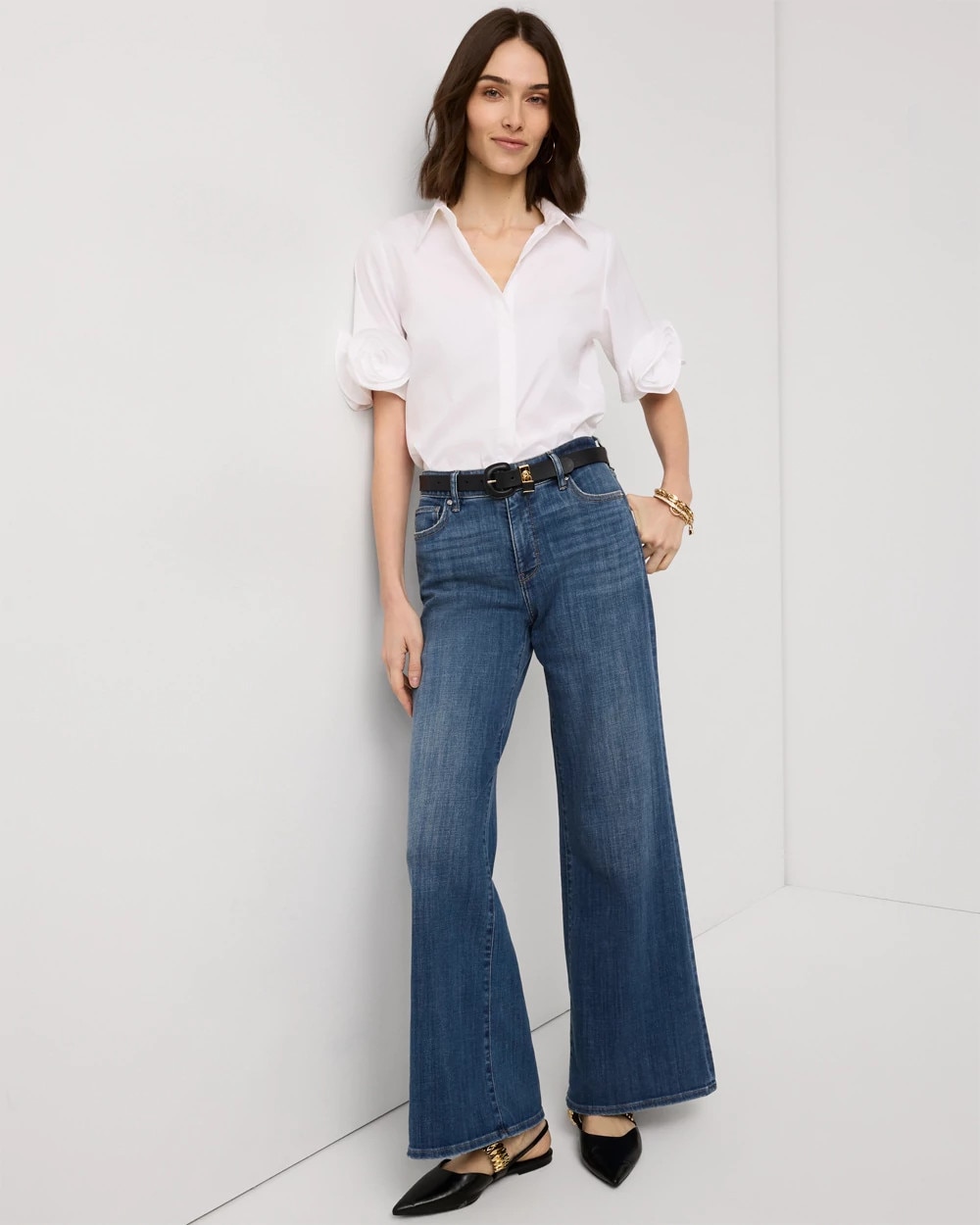 Rosette Sleeve Poplin Shirt