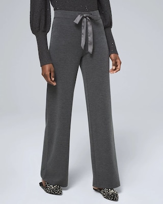 Wide-Leg Pull-On Pants with Satin Drawstring