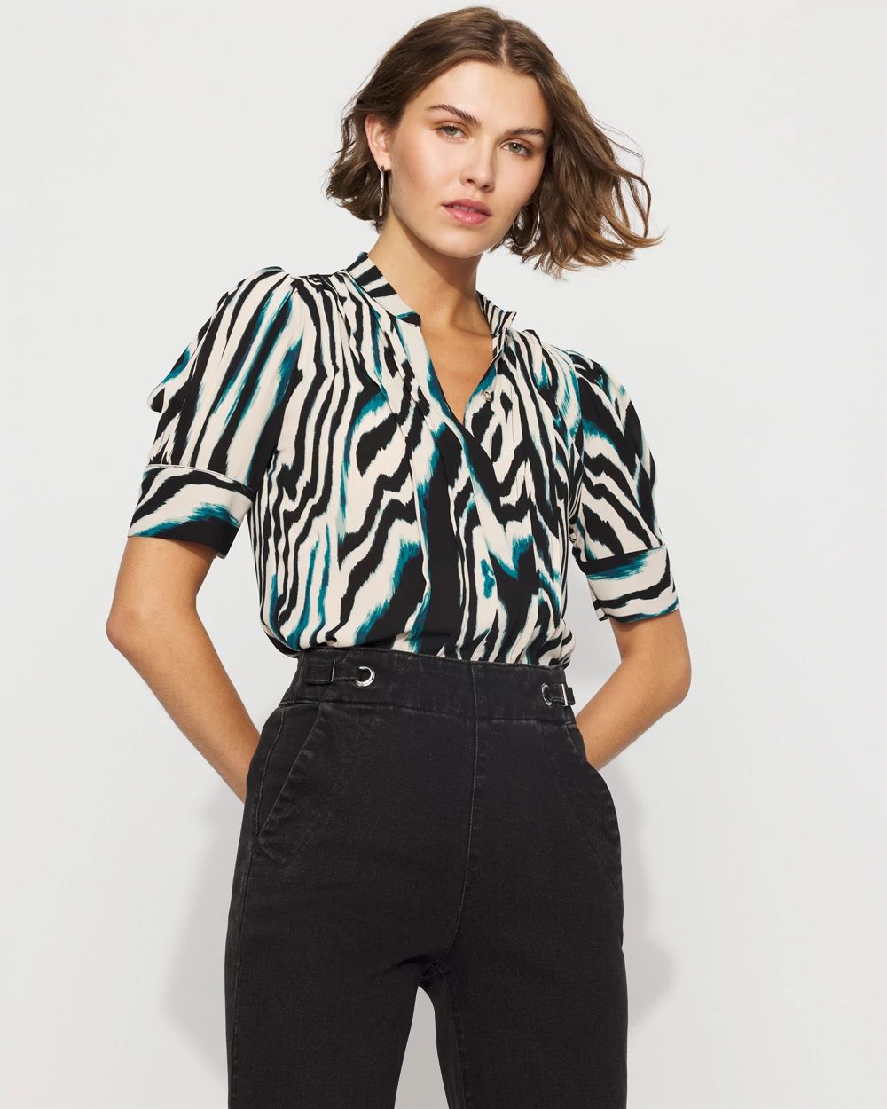 Elbow Sleeve Y-Neck Shirt