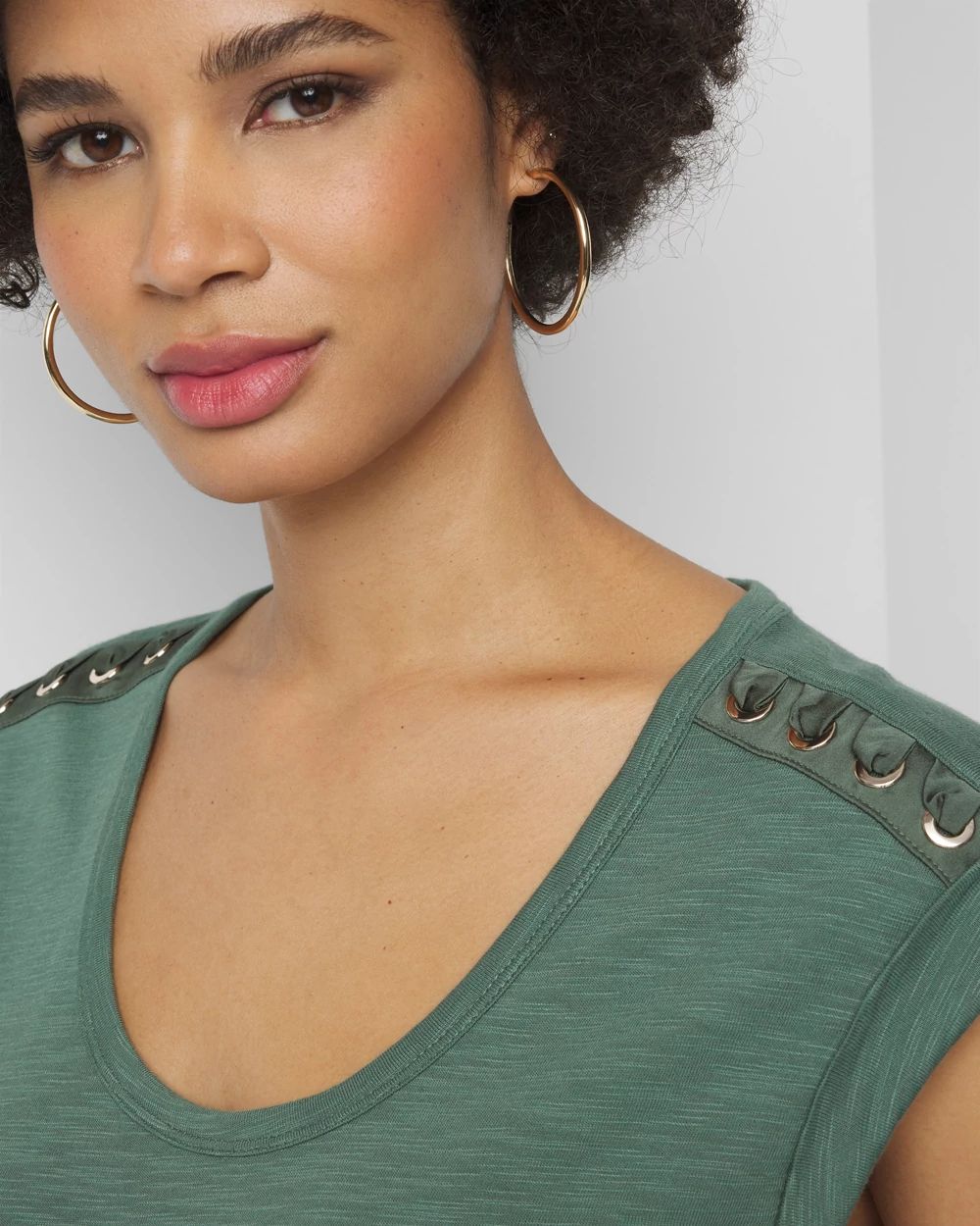 Lace-Up Shoulder Scoop Tee