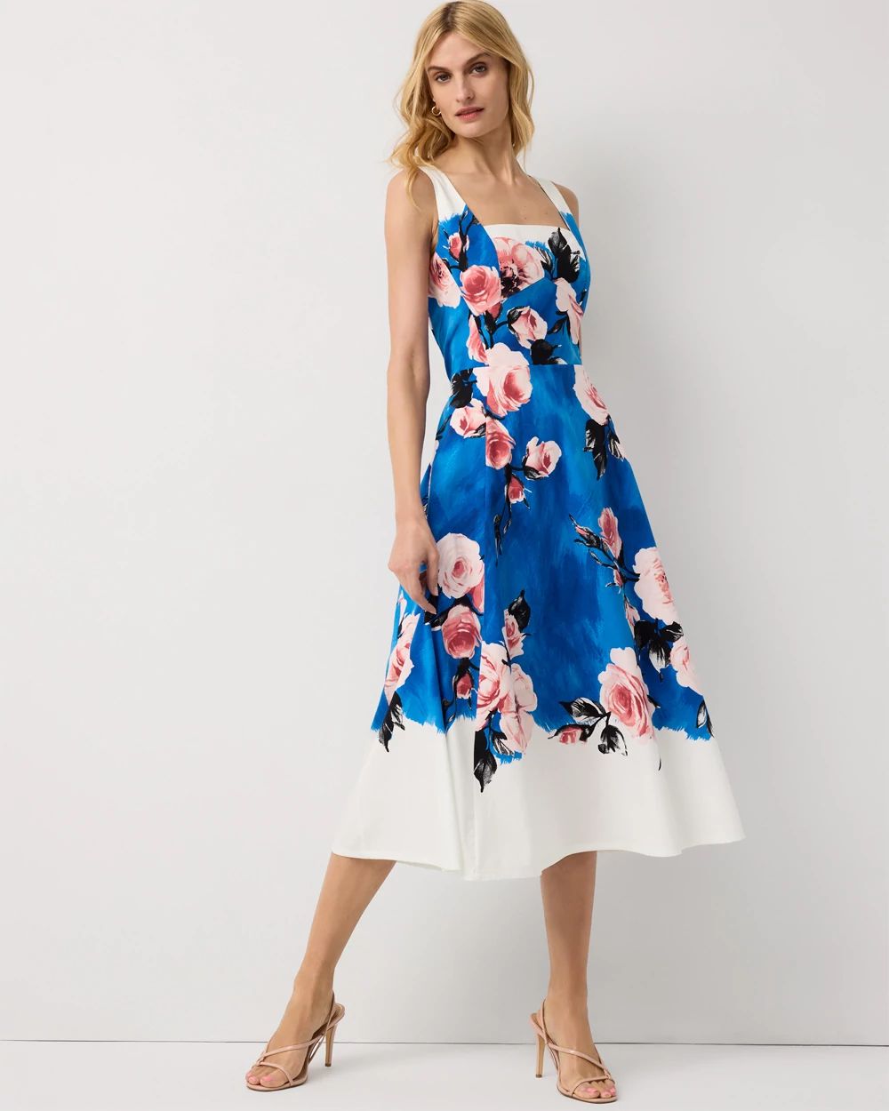 Square Neck Poplin Midi Dress