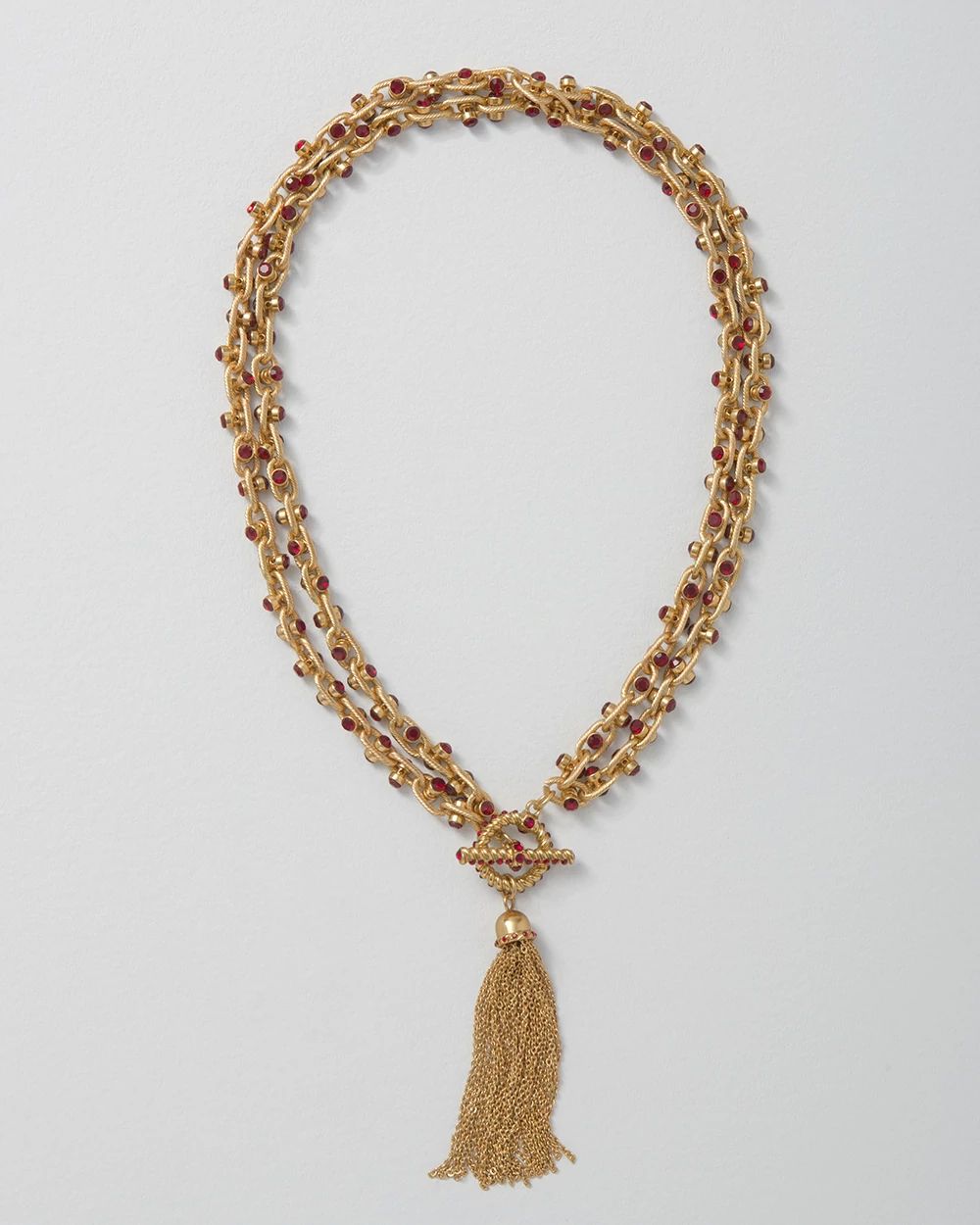 Red Crystal Convertible Tassel Necklace