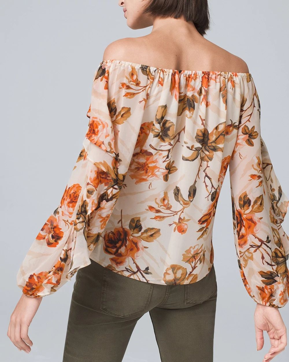 FLORAL-PRINT OFF-THE-SHOULDER BLOUSE click to view larger image.