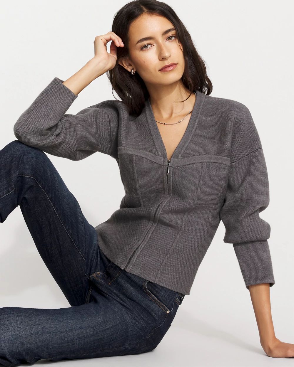 Corset Detail Zip-Up Sweater Jacket click to view larger image.