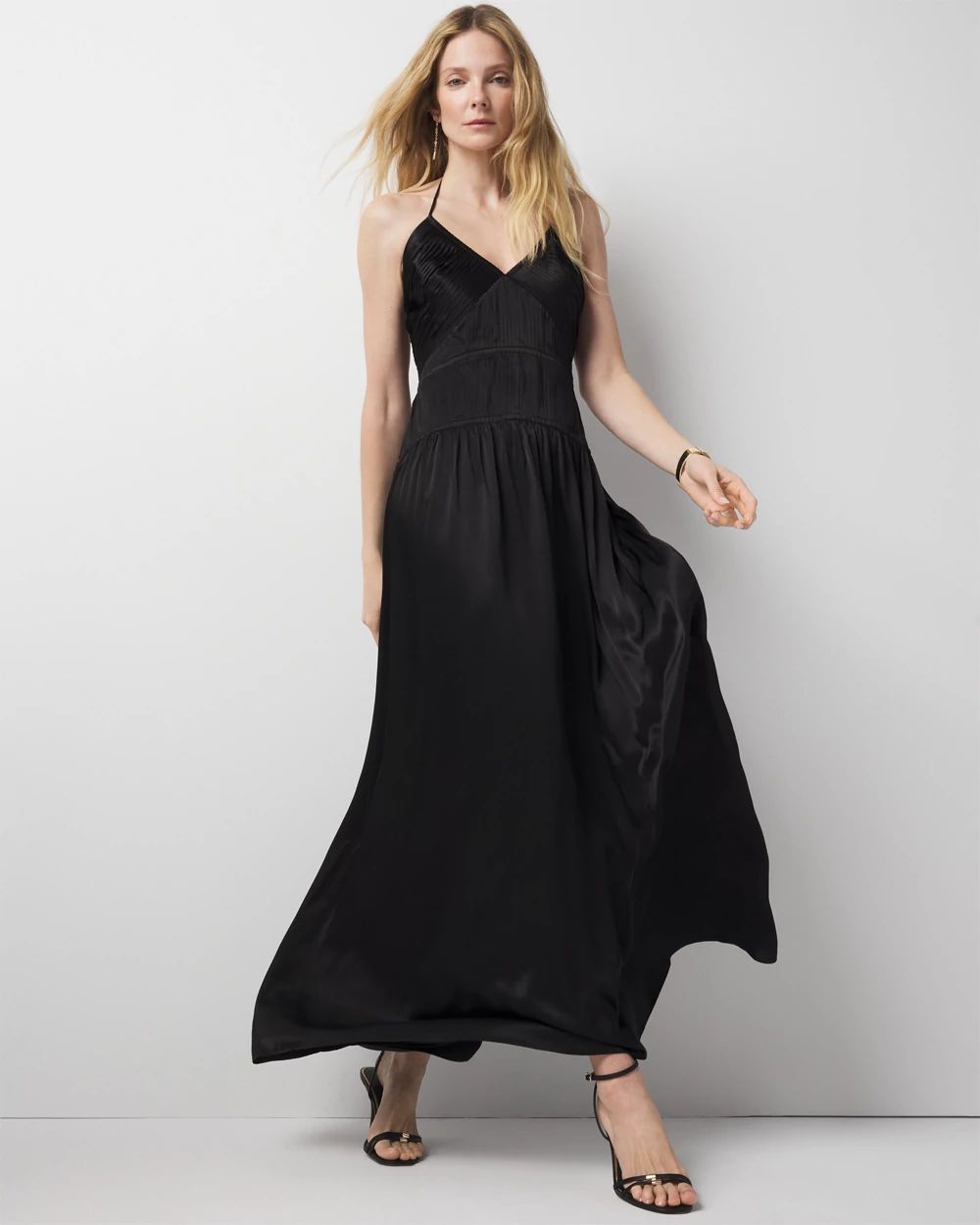Petite Satin Halter Maxi Dress
