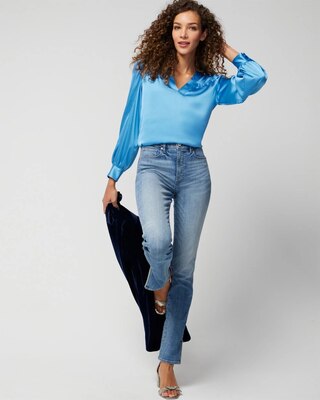 Long Sleeve Topstitch Satin Blouse