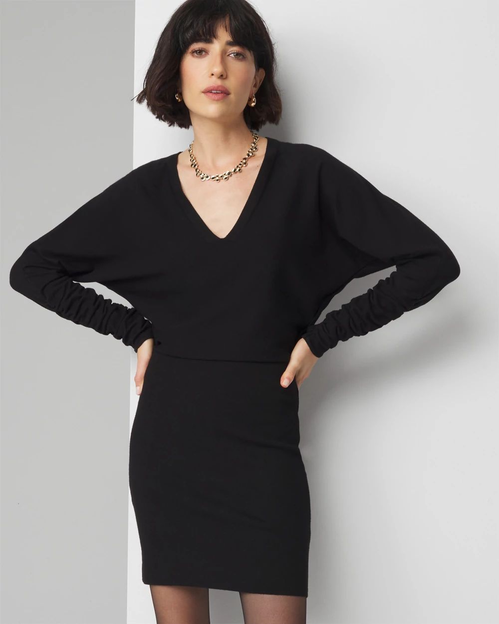 Petite Long Sleeve Dolman Sweater Dress