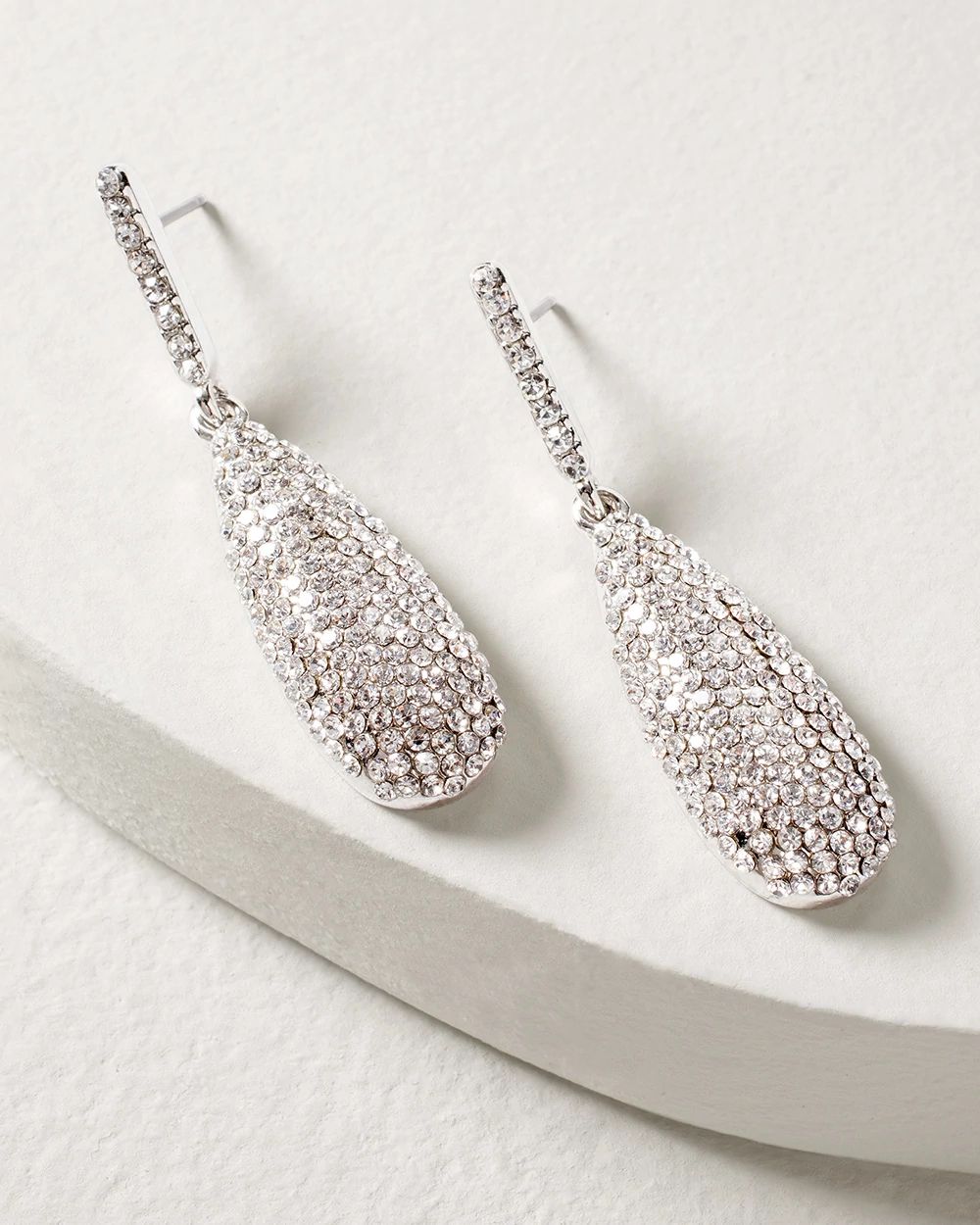 Pavé Silvertone Teardrop Earrings