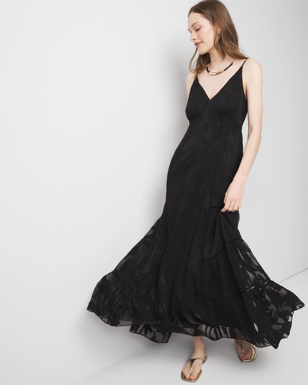 Women's Chiffon Burnout Maxi Dress in Black Size 16 | White House Black Market