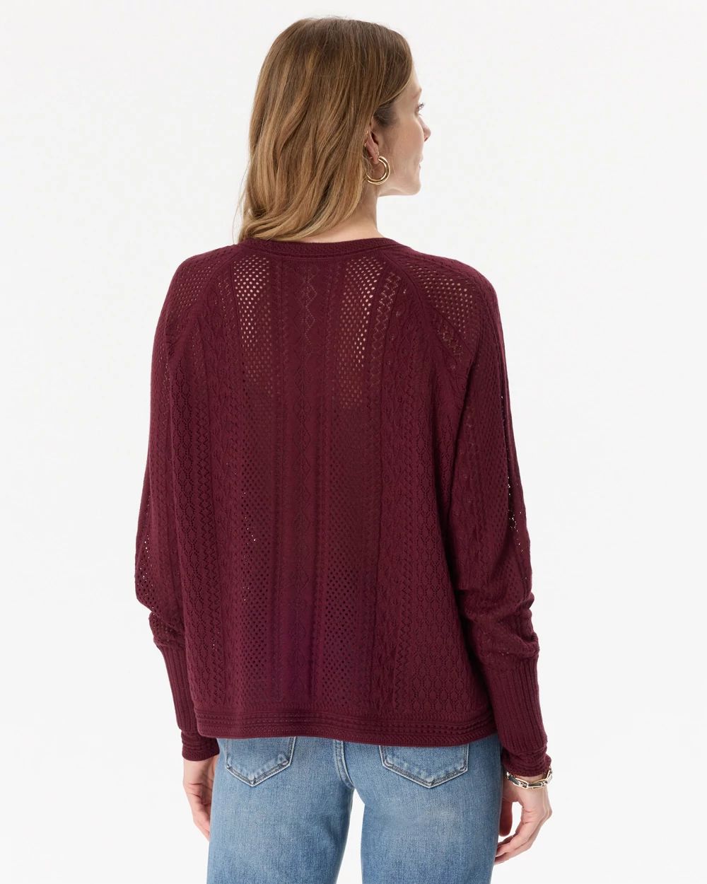 Pointelle V-neck Pullover click to view larger image.