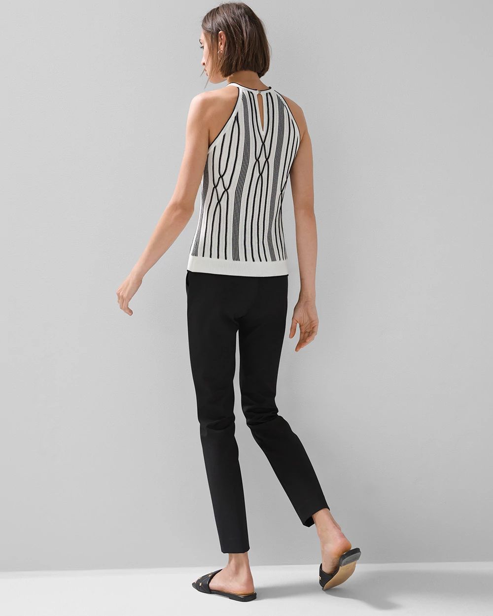 Black + White Pleated Sweater Halter Top click to view larger image.